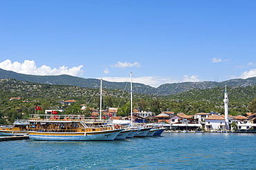 Excursion boat in the port of Ucagiz, southern coast of Turkey