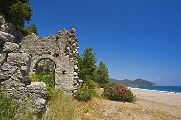 Ruins on the beach of Olympos near Kemer, Lycia, Turkish Riviera, Turkey, Western Asia