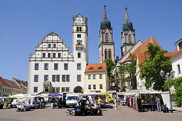 St. Aegidien church, town hall and market square of Oschatz, Landkreis Nordsachsen county, Saxony, Germany, Europe