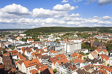 View from Schloss Hellenstein Castle over Heidenheim, Swabian Alb, Baden-Wuerttemberg, Germany, Europe