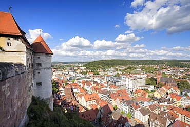 View from Schloss Hellenstein Castle over Heidenheim, Swabian Alb, Baden-Wuerttemberg, Germany, Europe