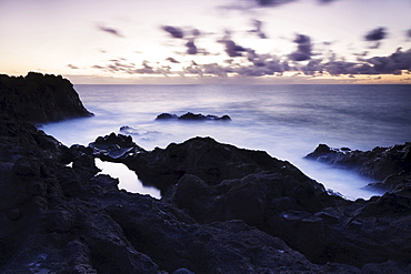 Dusk on the west coast near Los Hervideros, Lanzarote, Canary Islands, Spain, Europe