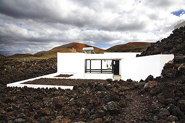 Visitors center Centro del Visitante in a lava landscape, Timanfaya National Park, Lanzarote, Canary Islands, Spain, Europe