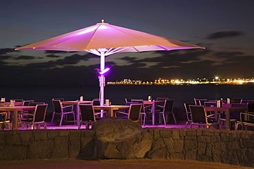 Restaurant near the Marina Rubicon, view towards Playa Blanca, Lanzarote, Canary Islands, Spain, Europe