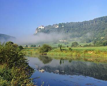 Werenwag castle on the Danube river, Danube break-through valley, Upper Danube Nature Park, Swabian Alps, Baden-Wuerttemberg, Germany, Europe