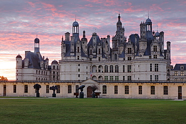 Chateau de Chambord, south facade, at sunset, department of Loire et Cher, Centre region, France, Europe