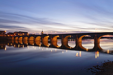 Pont Cessart Bridge reflecting in the Loire River, Saumur, Pays de la Loire, department of Maine et Loire, France, Europe