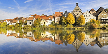 Cityscape of Besigheim am Neckar, Neckar River, in autumn, Baden-Wuerttemberg, Germany, Europe
