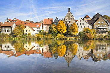 Cityscape of Besigheim am Neckar, Neckar River, in autumn, Baden-Wuerttemberg, Germany, Europe