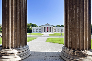 View from the State Collection of Antiquities towards the Glyptothek Museum on Koenigsplatz square, Munich, Upper Bavaria, Bavaria, Germany, Europe