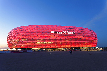 Allianz Arena, illuminated, Munich, Upper Bavaria, Bavaria, Germany, Europe