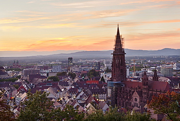 View of the Cathedral of Freiburg im Breisgau, Baden-Wuerttemberg, Germany, Europe