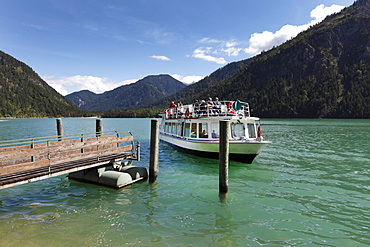 Motor vessel MS Wilhelm, Plansee lake, Ammergau Alps, Tyrol, Austria, Europe