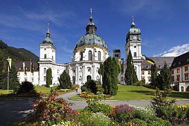 Inner courtyard and abbey church, Ettal Abbey, Upper Bavaria, Bavaria, Germany, Europe