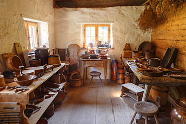 Kitchen appliances at the Lukashof farm, Markus Wasmeier Farm and Winter Sports Museum, Schliersee, Upper Bavaria, Bavaria, Germany, Europe