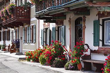 Row of houses on Sonnenstrasse Street, Garmisch district, Garmisch-Partenkirchen, Werdenfelser Land region, Upper Bavaria, Bavaria, Germany, Europe