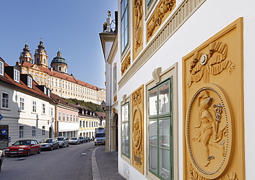 Alte Post old post office and Stift Melk Abbey, Melk, Wachau, Mostviertel district, Lower Austria, Austria, Europe