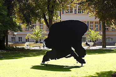 Mozarts Schatten, Mozart's Shadow, sculpture by Angerer the Younger, 2004, Bad Reichenhall spa gardens, Berchtesgadener Land district, Upper Bavaria, Germany, Europe