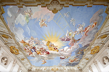 Ceiling frescoes by Paul Troger above the Emperor's Staircase in the Imperial Wing, Goettweig Abbey, Wachau, Mostviertel, Must Quarter, Lower Austria, Austria, Europe