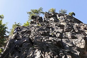 Climbing rock Achleitenwand for near Weissenkirchen in the Wachau, Waldviertel, Lower Austria, Austria, Europe