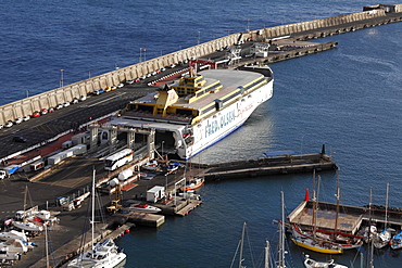 Benchijigua Express car ferry of Fred Olsen Cruise Lines in the port of San Sebastian de La Gomera, Canary Islands, Spain, Europe