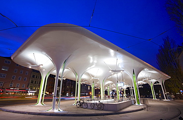 MVV Muenchner Freiheit bus station in the evening, Munich, Bavaria, Germany, Europe