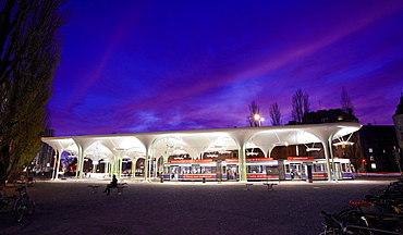 MVV Muenchner Freiheit bus station in the evening, Munich, Bavaria, Germany, Europe