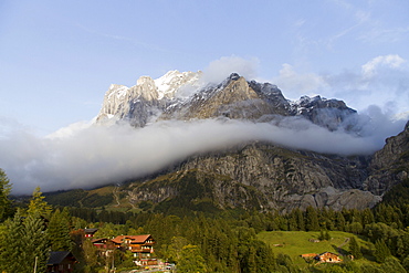 Clouds rolling from Wetterhorn Mountain, Grindelwald, Bernese Oberland, Canton of Bern, Switzerland, Europe