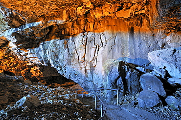 Prehistoric Baerenhoehle cave with Neanderthal finds, Wildkirchli caves on the Elbenalp cliff, Canton Appenzell-Innerrhoden, Switzerland, Europe