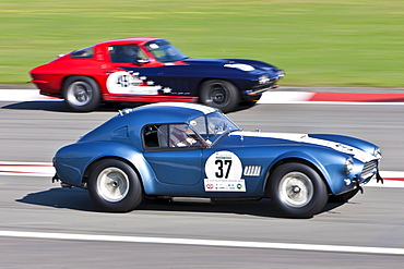 Race of post-war racing cars, Cobra and Corvette, at the Oldtimer Grand Prix 2010 on the Nurburgring race track, Rhineland-Palatinate, Germany, Europe