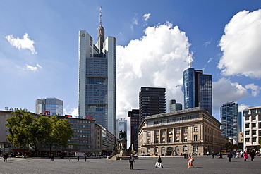 Rossmarkt square, Hessische Landesbank, in front of the Commerzbank Tower, Frankfurt, Hesse, Germany, Europe