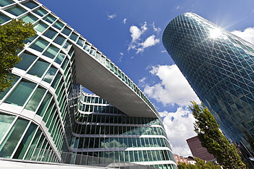 Office buildings beside Westhafen Tower, designed by the architects Schneider + Schumacher and OFB Project Development GmbH, winner of the German Urban Development Prize in 2004, Westhafen Square, Frankfurt am Main, Hesse, Germany, Europe