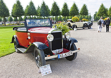 Opel cabriolet 12 C, built in 1929, Germany, Classic-Gala, Concours d'Elegance in the Baroque castle gardens, Schwetzingen, Baden-Wuerttemberg, Germany, Europe