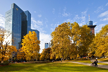 Dresdner Bank and Japan Tower, autumn, Frankfurt am Main, Hesse, Germany, Europe