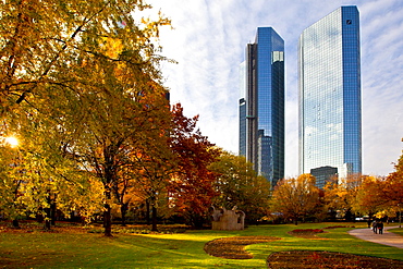 View towards Deutsche Bank, autumn, Frankfurt am Main, Hesse, Germany, Europe