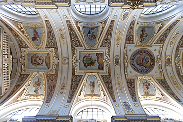 Southern section of the ceiling of the Basilica of St. Lorenz, a former Benedictine abbey church of the Prince Abbot of Kempten, today the Parish Church of St. Lorenz, Diocese of Augsburg, Kempten, Lower Allgaeu, Allgaeu, Swabia, Bavaria, Germany, Europe