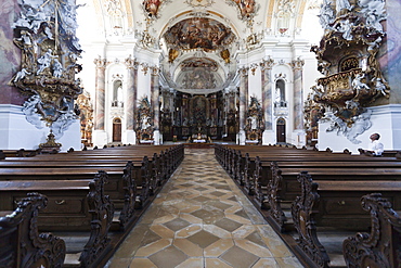 Interior of the Basilica of Ottobeuren Abbey, Diocese of Augsburg, Ottobeuren, Upper Swabia, Lower Allgaeu, Bavaria, Germany, Europe
