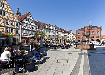 Marketplace and town hall, Tauberbischofsheim, Baden-Wuerttemberg, Germany, Europe