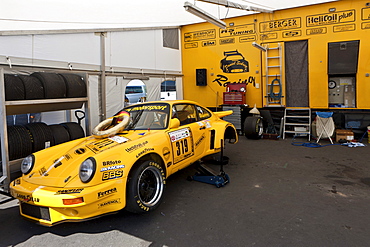 A Porsche is being serviced, Oldtimer Grand Prix 2010 at the Nuerburgring race track, a classic car race, Rhineland-Palatinate, Germany, Europe