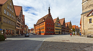 Weinmarkt square and the Gustav-Adolf-Haus building, Turmgasse street, historic district in Dinkelsbuehl, administrative district of Ansbach, Middle Franconia, Bavaria, Germany, Europe