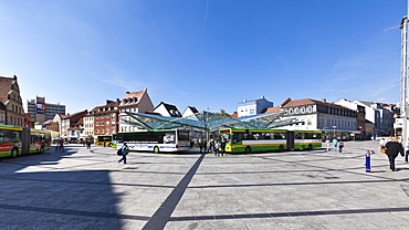 Rossmarkt square, modern bus terminal, Schweinfurt, Lower Franconia, Bavaria, Germany, Europe