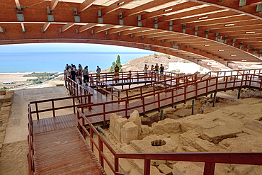 Ruins of Kourion, excavation site of ancient Kourion, protected from the sun by a roof, Akrotiri peninsula, near Episkopi, southern Cyprus