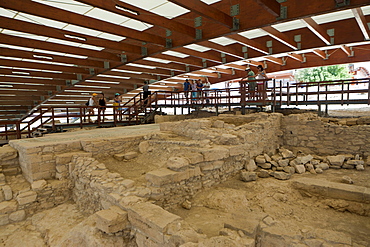 Ruins of Kourion, excavation site of ancient Kourion, protected from the sun by a roof, Akrotiri peninsula, near Episkopi, southern Cyprus