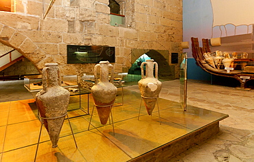 Shipwreck museum, Iron Age shipwreck, the Kyrenia Ship, dated 300 BC, interior view of Kyrenia Castle, Girne, northern Cyprus, Cyprus