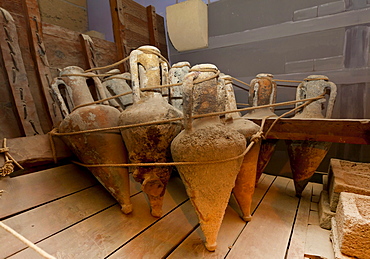 Shipwreck museum, Iron Age shipwreck, the Kyrenia Ship, dated 300 BC, interior view of Kyrenia Castle, Girne, northern Cyprus, Cyprus