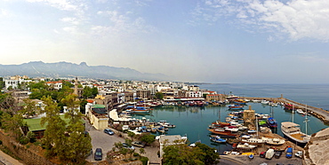 View of the port of the town of Kyrenia, Northern Cyprus, Cyprus, Turkey, Europe