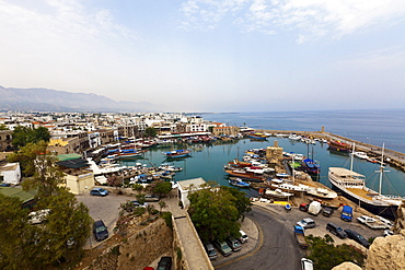 View of the port of the town of Kyrenia, Northern Cyprus, Cyprus, Turkey, Europe