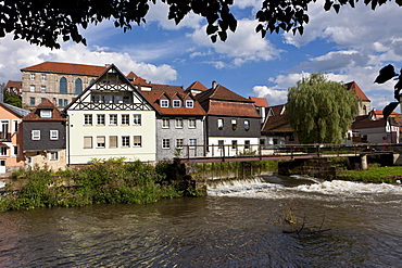 Old town with river Hasslach, Kronach, Upper Franconia, Bavaria, Germany, Europe