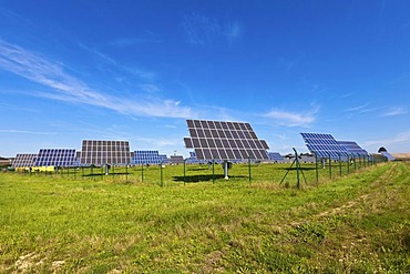 Solar farm, outdoor plant, solar modules, solar power, Naturpark Altmuehltal nature park, Bavaria, Germany, Europe