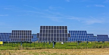 Solar farm, outdoor plant, solar modules, solar power, Naturpark Altmuehltal nature park, Bavaria, Germany, Europe